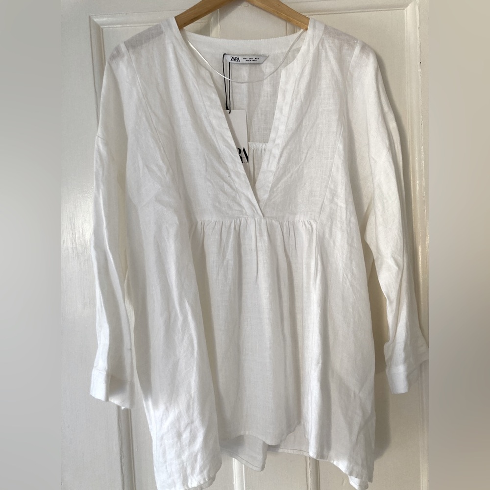 NWT ZARA 100% LINEN BOHO Tunic/Smock/ Shirt